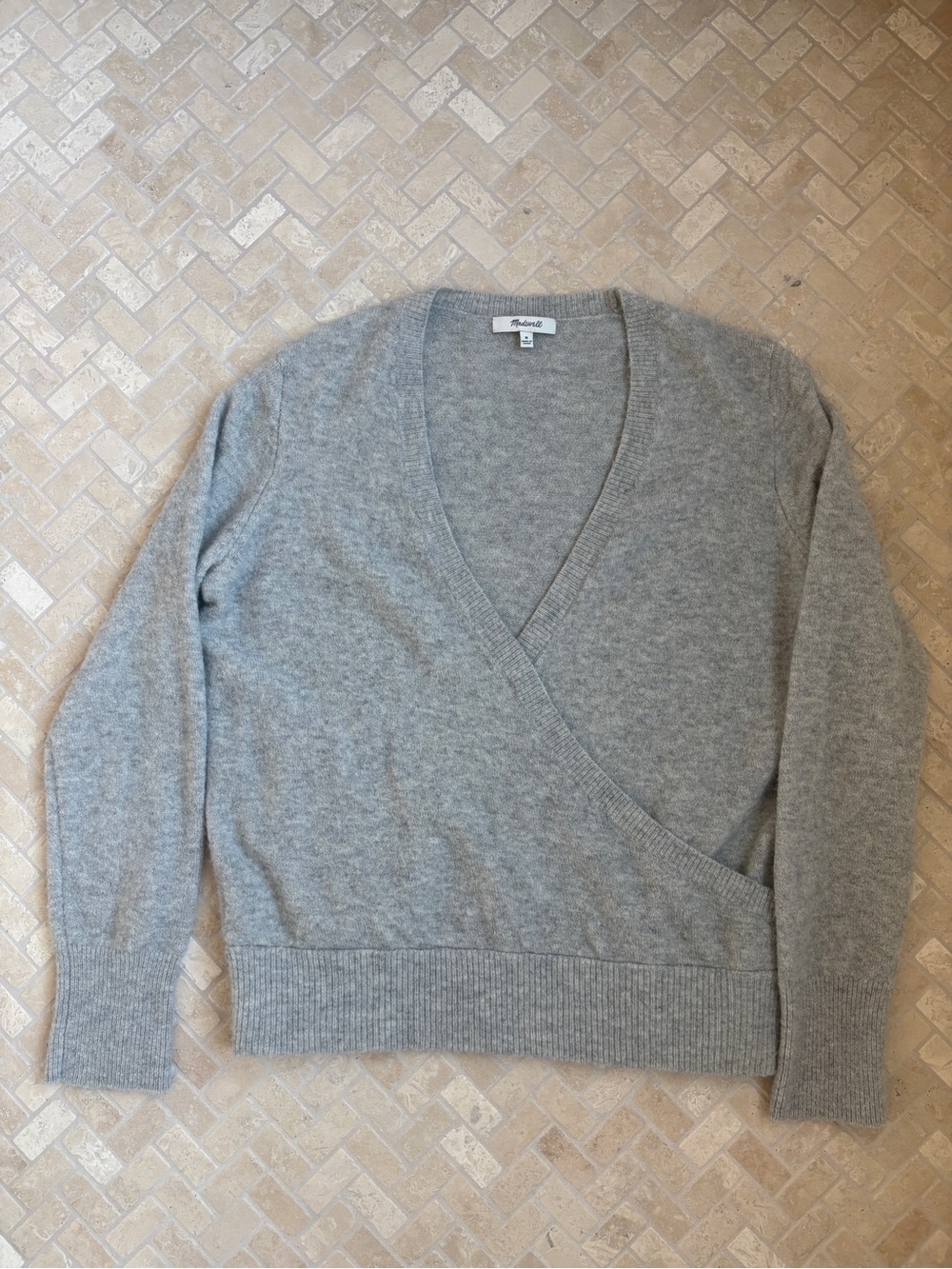 Madewell Light Gray Wrap V‑Neck Sweater